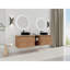 Meuble-lavabo de 183 cm avec lavabo en céramique décorative, 1 tablette de rangement, 4 portes à fermeture amortie, base en contreplaqué – Style de salle de bain contemporain, imitation chêne, dalle en pierre blanche, charnières silencieuses pour un gain de place
