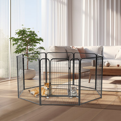 Parc pour chien à 8 panneaux en métal robuste, clôture d'exercice pour animaux de compagnie avec porte à double verrouillage, utilisation intérieure et extérieure