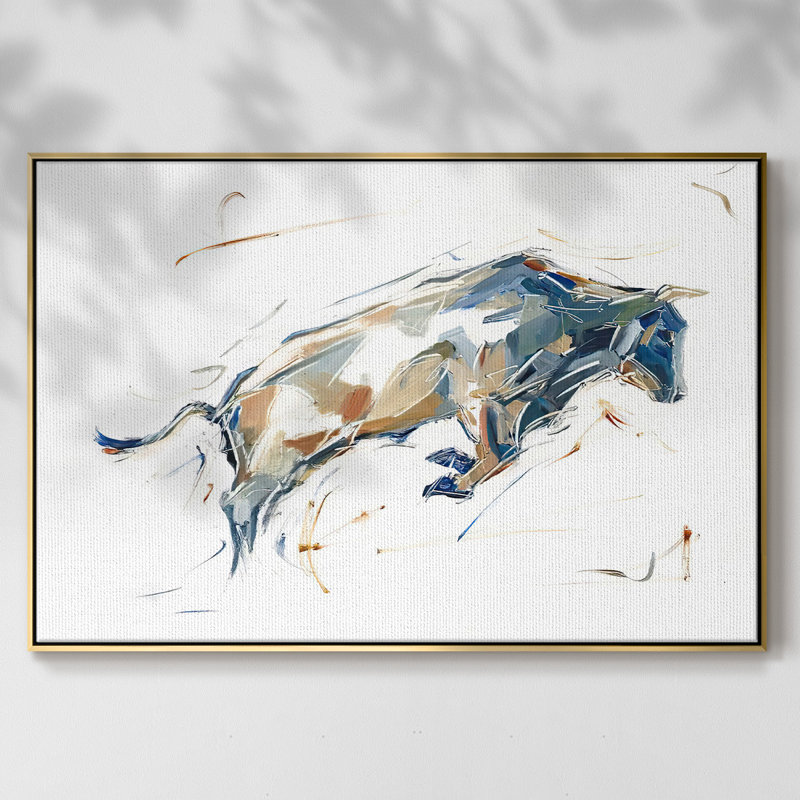 «Modern Bull Study I», reproduction encadrée sur toile, Or, H 25 po x l 37 po x P 2 po