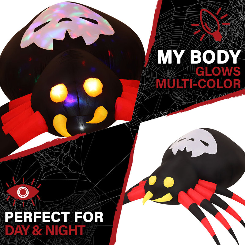 6-Ft Wide Black and Red Inflatable Spider with Disco Lights
