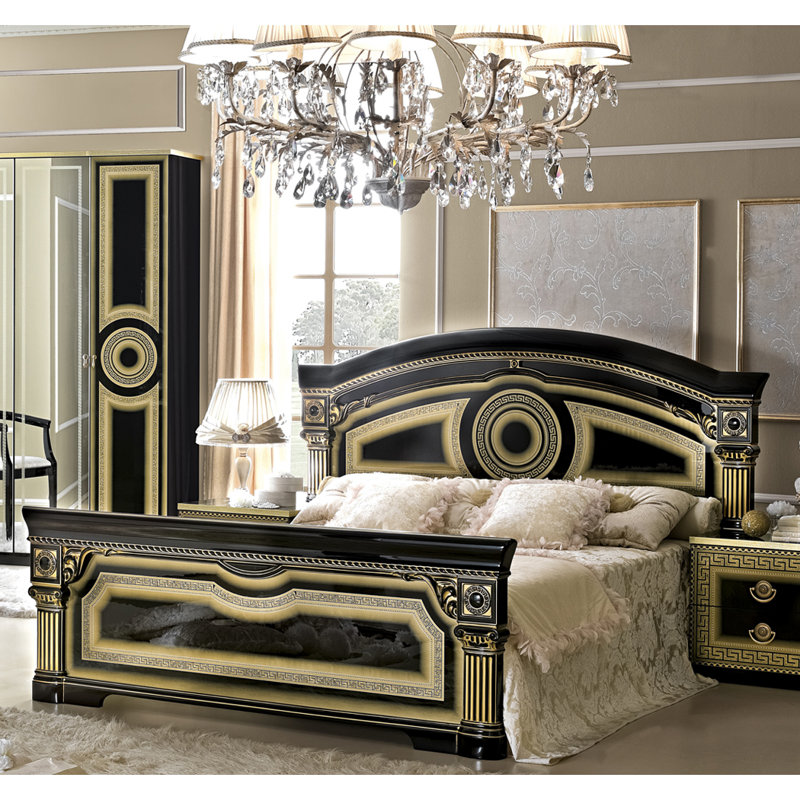Rumsey Low Profile Standard Bed, King, Black/Gold