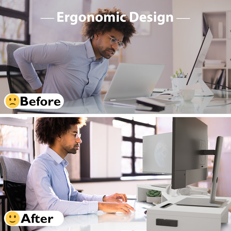 Dual Monitor Stand Riser, Desktop Monitor Stand With Smartphone Holder, Adjustable Length & Swivel Angle Wooden Desktop Organizer Stand Pc Riser For Pc Monitor Laptop Printer