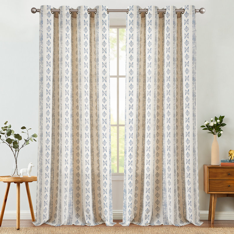 Paire de rideaux semi-transparents avec passe-tringle Amadas, Bleu / lin, L 52 po x L 96 po