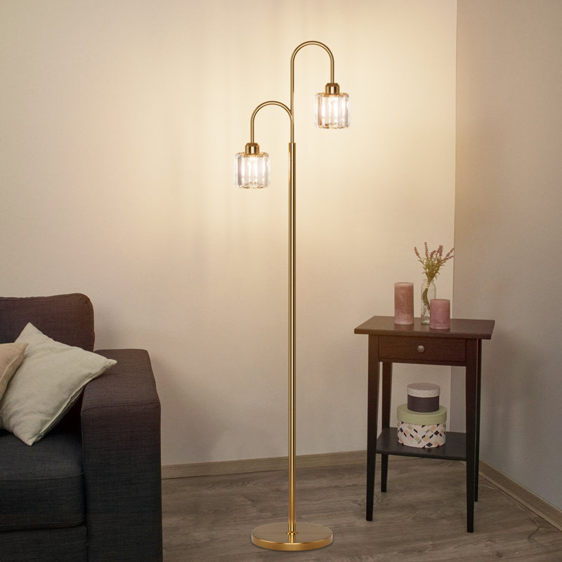 Lampe sur pied à 2 lumières 60,6 po avec abat-jour en cristal Kleomenis, Brossé