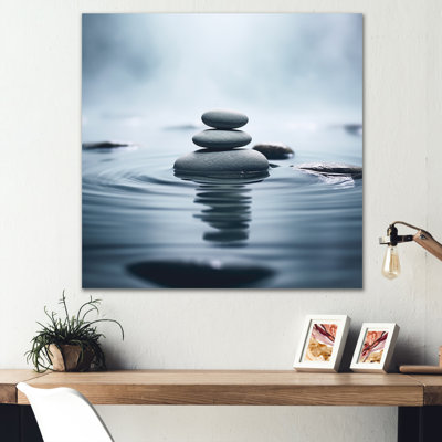Blue Zen Serenity of Spiritual Stones in Water I - Spiritual Stone Wall Art For Living Room