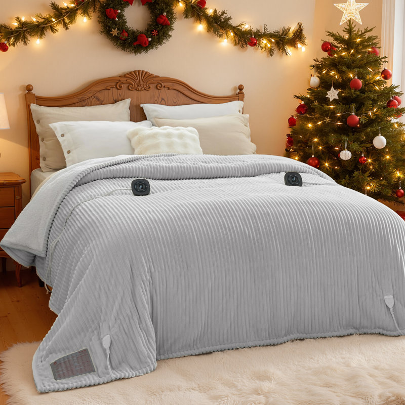 Couverture électrique chauffante en flanelle à nervures, chauffage avec 10 réglages de chaleur et 10 réglages de temps, arrêt automatique avec minuterie 8 heures, GentleSoft ™ 
