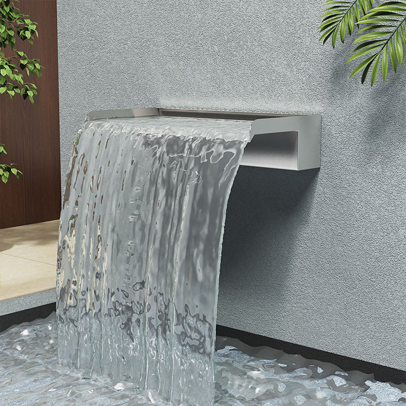 Stainless Steel Weather Resistant Waterfall Fountain, 10cm H x 40cm W x 20cm D