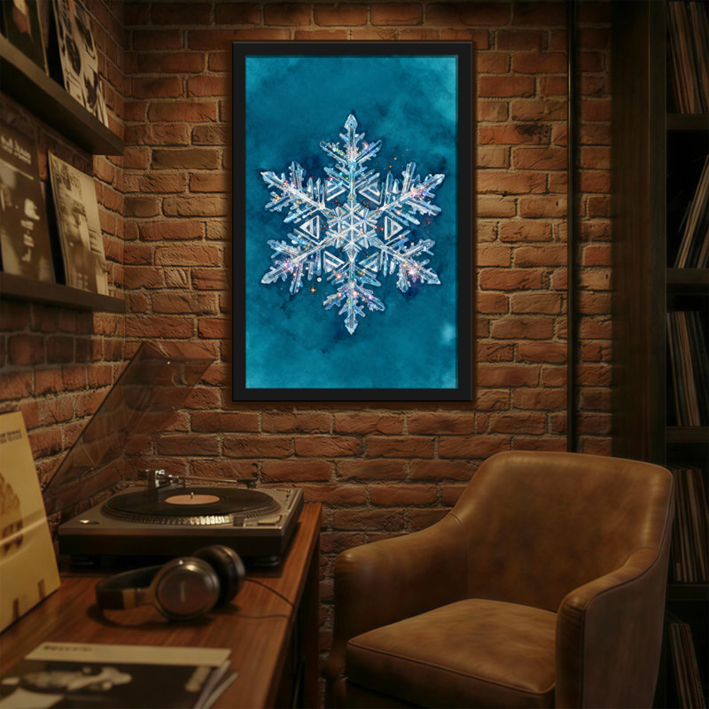 Christmas Crystal Snowflake On Teal Background, 36" H x 24" W