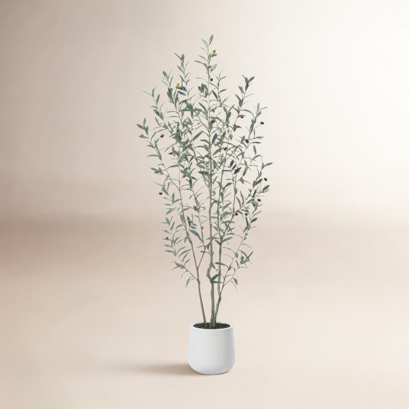 Faux olivier en plastique George avec pot ovale blanc, H 72 po x l 24 po x P 24 po