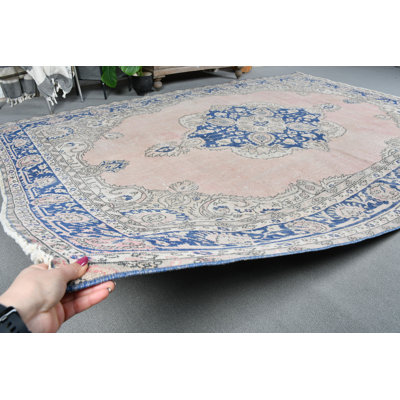 Vintage Oversized Turkish Oushak Rug with Neutral and Pink Medallion Design for Dining Room Blue/Pink