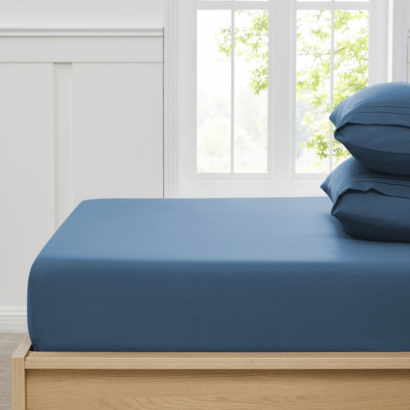 Brushed Microfiber Bottom Sheets with Built in Sheet Straps, Full Fitted Sheet, Blue