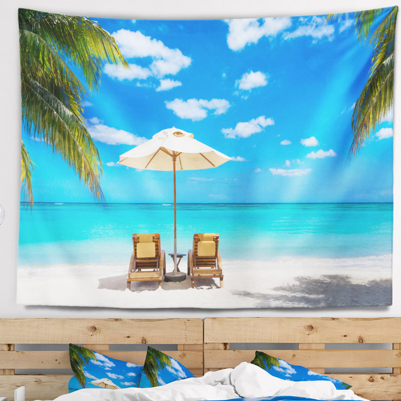 Tapisserie de mer turquoise en polyester avec chaises avec des accessoires suspendus inclus, H 32 po x l 39 po
