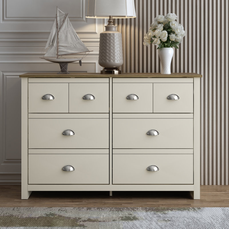 Commode double 6 tiroirs l 46,1 po Bhure, Ivoire / chêne noueux
