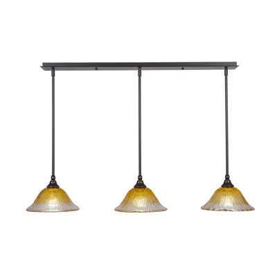 Luminaire suspendu linéaire sur pied 3 lumières avec verre cristal 10 po