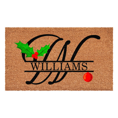 Personalized Christmas Holly Doormat, Letter W