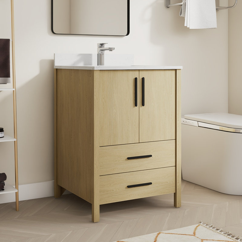 24'' Fully Assembled Freestanding Single Bathroom Vanity With White Granite Top and Backsplash, 24"