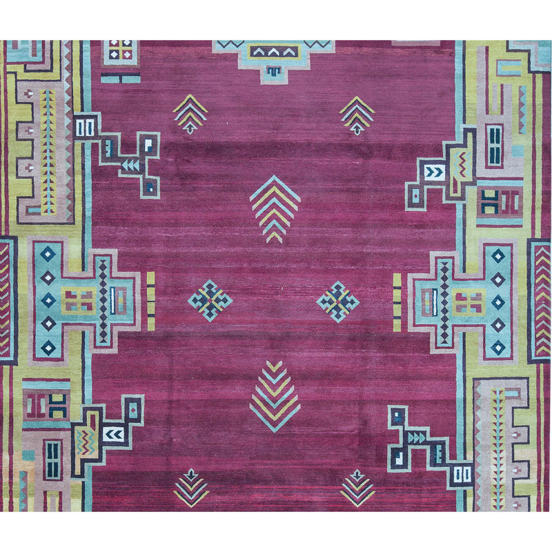 Tapis rouge et multicolore noué à la main de haute qualité