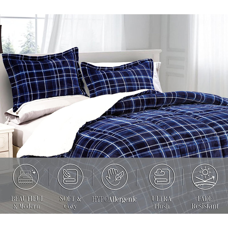 Ensemble d'édredon en microfibre 3 pièces Rafelita, Bleu marine, Simple extra long