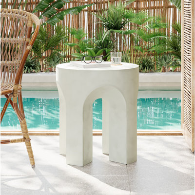 Table d'appoint / table de bout d'extérieur ronde MGO, table d'appoint de salon, blanc antique
