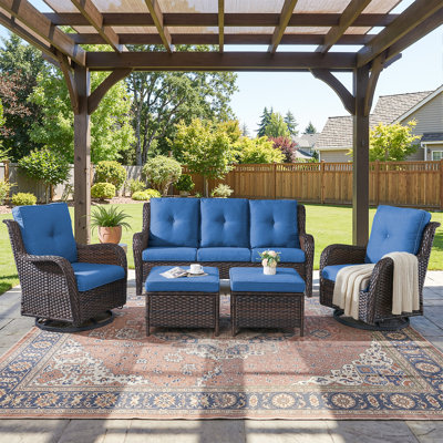 Ensemble de meubles de patio 5 pièces, meubles d'extérieur en osier avec chaises pivotantes et repose-pieds, ensembles de conversation modernes en rotin pour jardin, terrasse, porche, balcons, pelouses