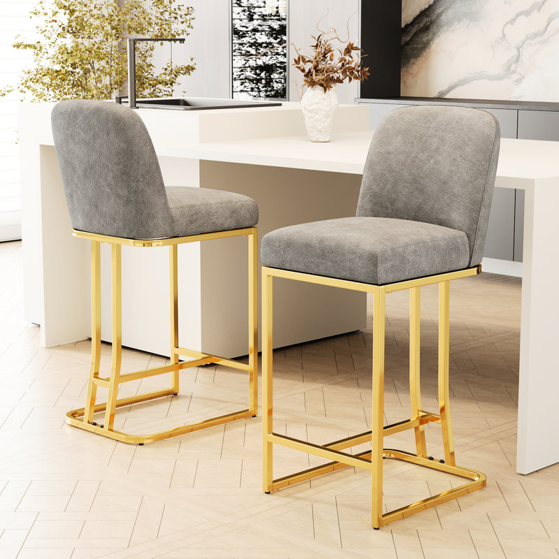 2 chaises de bar rotatives à 360 °, décoration grise et dorée, rembourrage confortable, structure, convient aux bars, restaurants, comptoirs de cuisine, bureaux, méthode d'assemblage facile, style doux