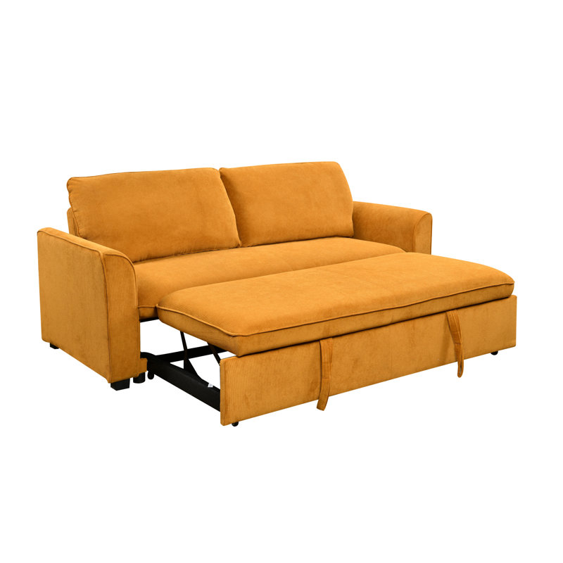 Canapé-lit convertible grand format à accoudoirs carrés de 78 po Tekeyla, Mélange de lin jaune, H 38 po x l 78 po x P 37 po