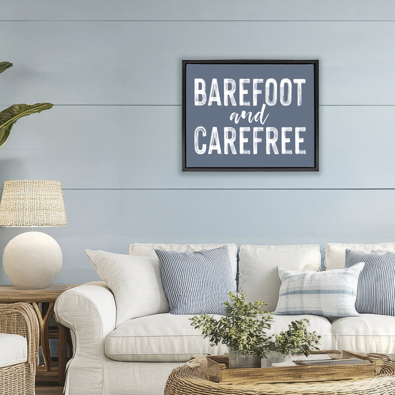 Cadre flottant bleu pieds nus et sans souci, design par lettré et doublé, Cadre flottant noir de jais, H 17 po x l 21 po