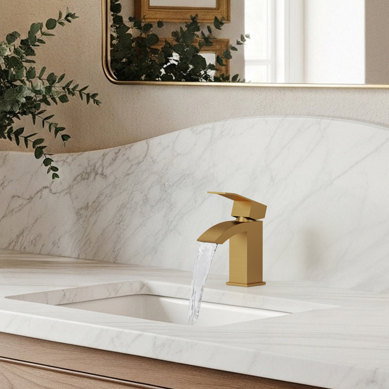 Single Hole Bathroom Faucet, Single Handle Sink Faucet with Drain Assembly, Brushed Gold
