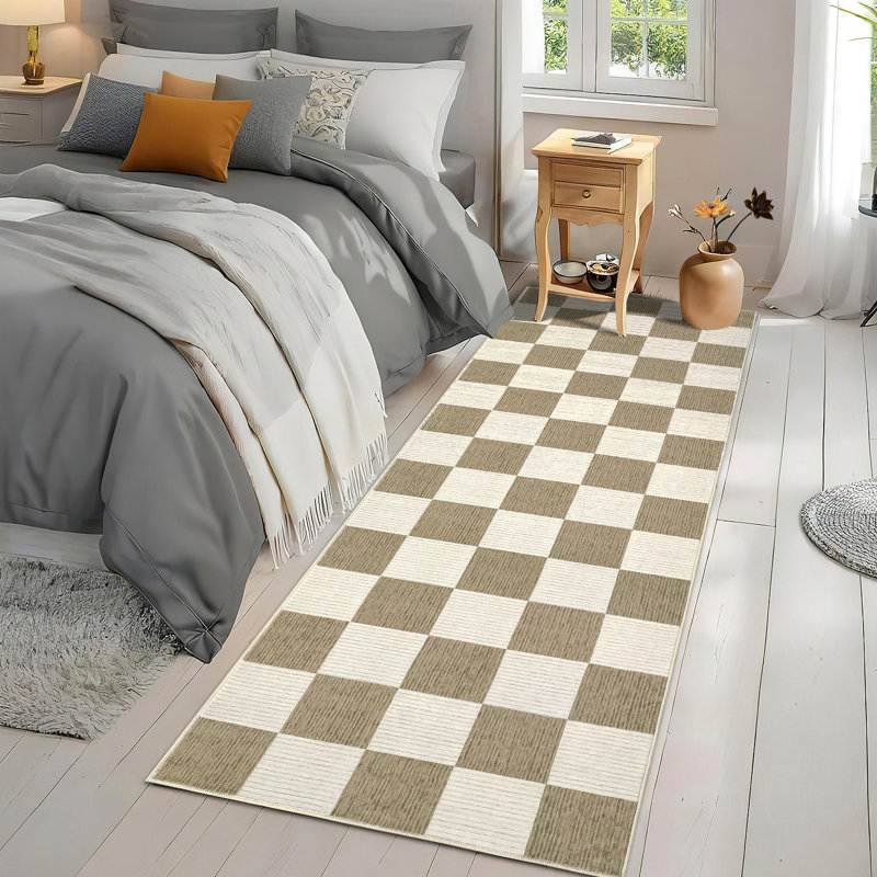 Tapis moderne en damier lavable à la machine, antidérapant, moelleux et sans perte de poils, revêtement de sol à poils courts pliable, tapis décoratif imprimé pour le salon et la chambre à coucher