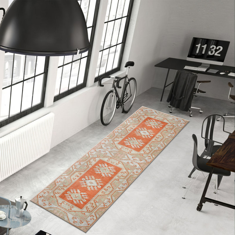 Soft Non-Woven Printed Rug Featuring an Intricate Geometric Pattern in Earthy Tones Perfect for Adding a Stylish Touch to Any Living Space