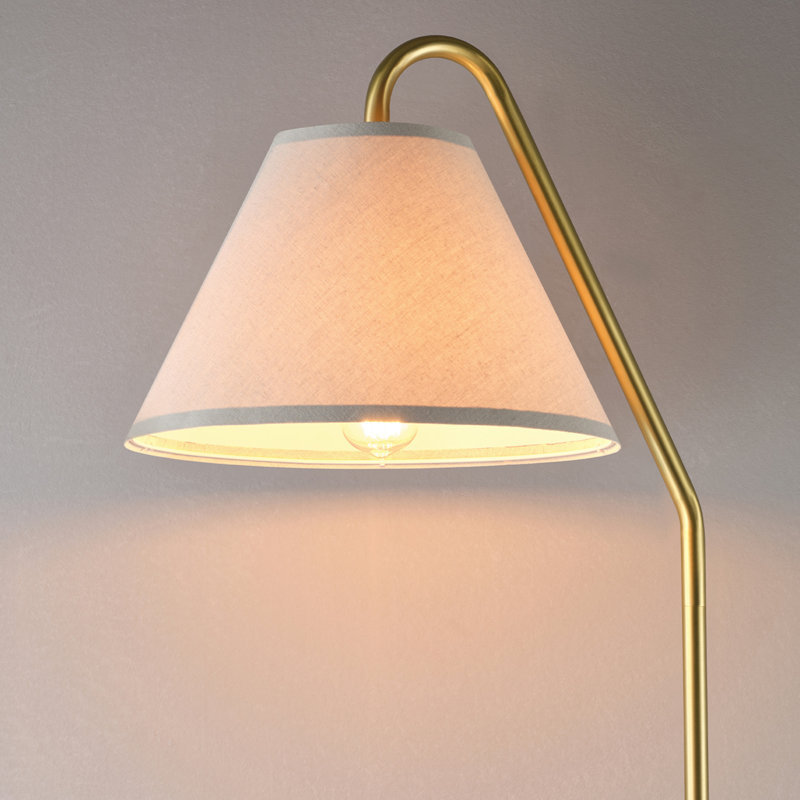 62" Floor Lamp, Brass, Off-White Fabric Shade, On/Off Rotary Switch On Socket, 6-Foot Clear Cord