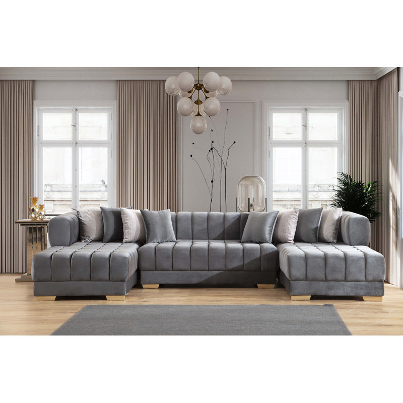 Canapé modulaire double en velours U, Velours gris
