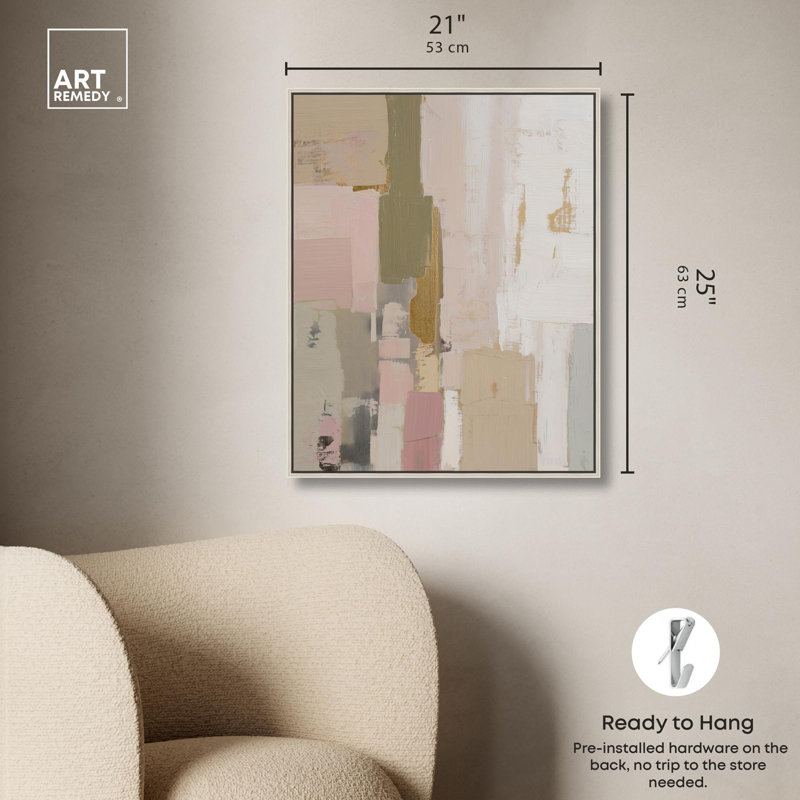 «Mute Palette I», reproduction d'art sur toile, art boho neutre par Art Remedy, H 25 po x l 21 po, Cadre argenté