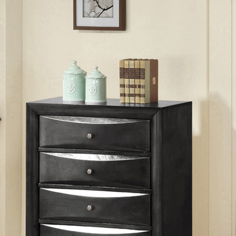 Mobilier de chambre en bois massif 1 pièce 5 tiroirs, Noir