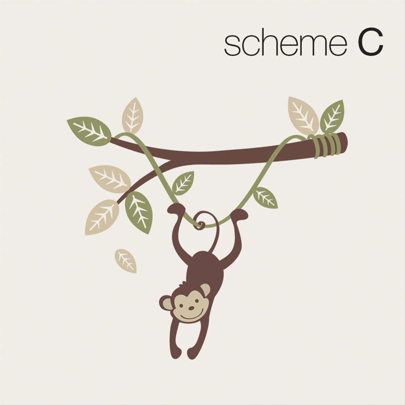 Décalcomanie murale « singe » suspendue sur une branche, Vert mousse / vert olive