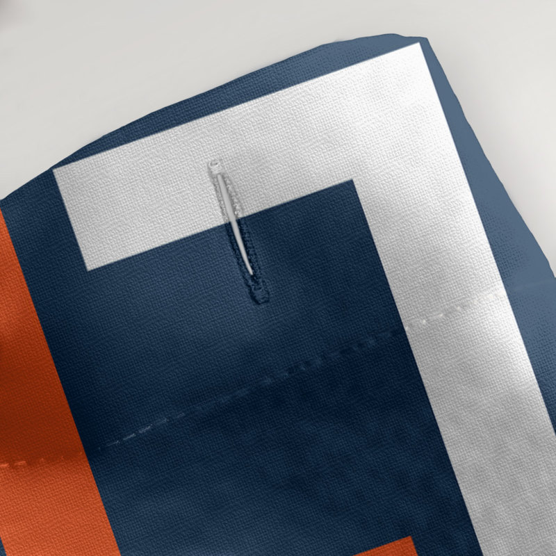 Rideau de douche géométrique simple, Orange / blanc / bleu