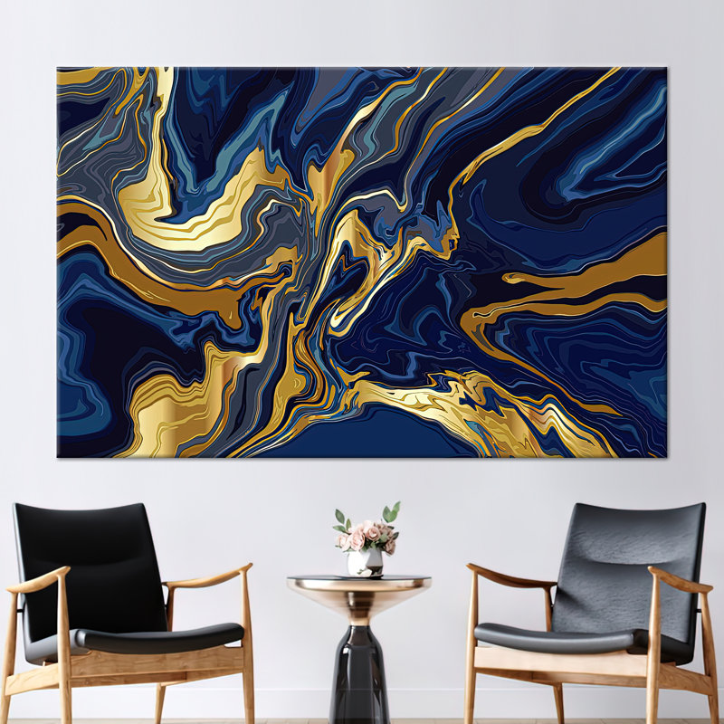 Abstract Marble Canvas Artwork - Modern Shimmery Wall Poster, Do Not Apply, Wrapped Canvas, 40 cm H x 60 cm W