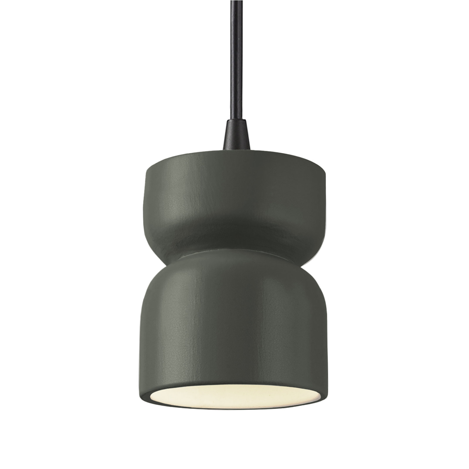 Leni Dimmable Ceramic Single Light Pendant, Pewter Green, Matte Black