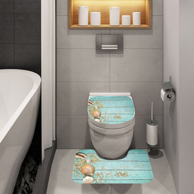 Beige Seashell Starfish Pattern 2-Pack Bath Shower Rug Set