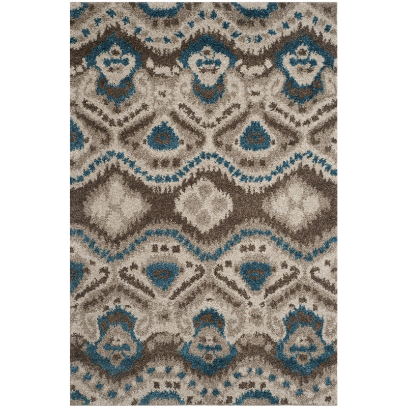 Tapis ikat tibétain à poils longs, Rectangle 5 pi 1 po x 7 pi 6 po
