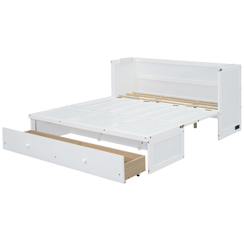 Grand lit en blanc avec grand espace de rangement intégré et spacieux, Queen, White