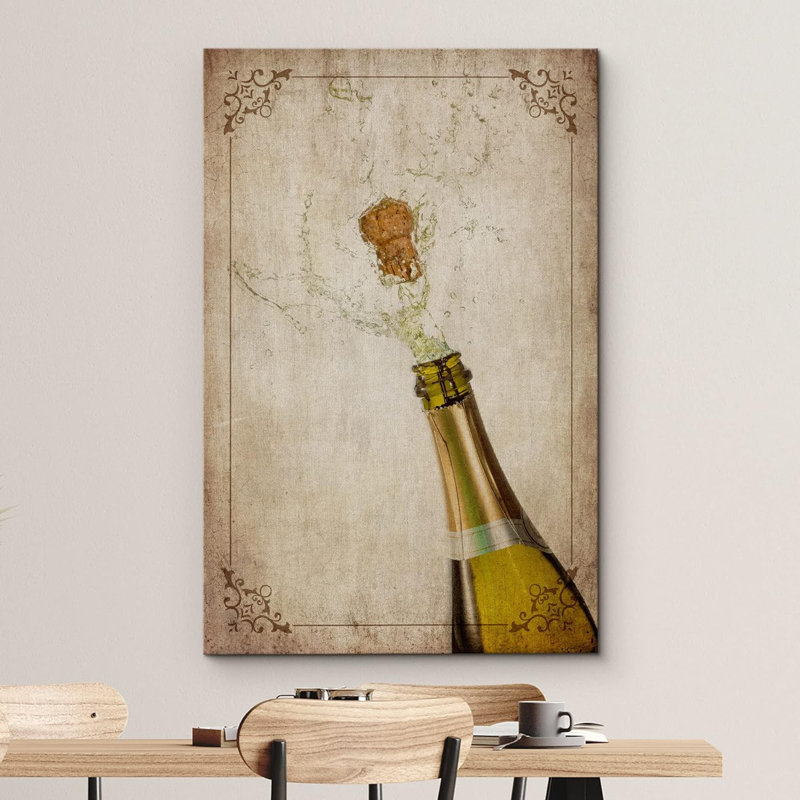 Bouteille de liège rétro sur fond de champagne sur toile, H 36 po x l 24 po x P 1,5 po