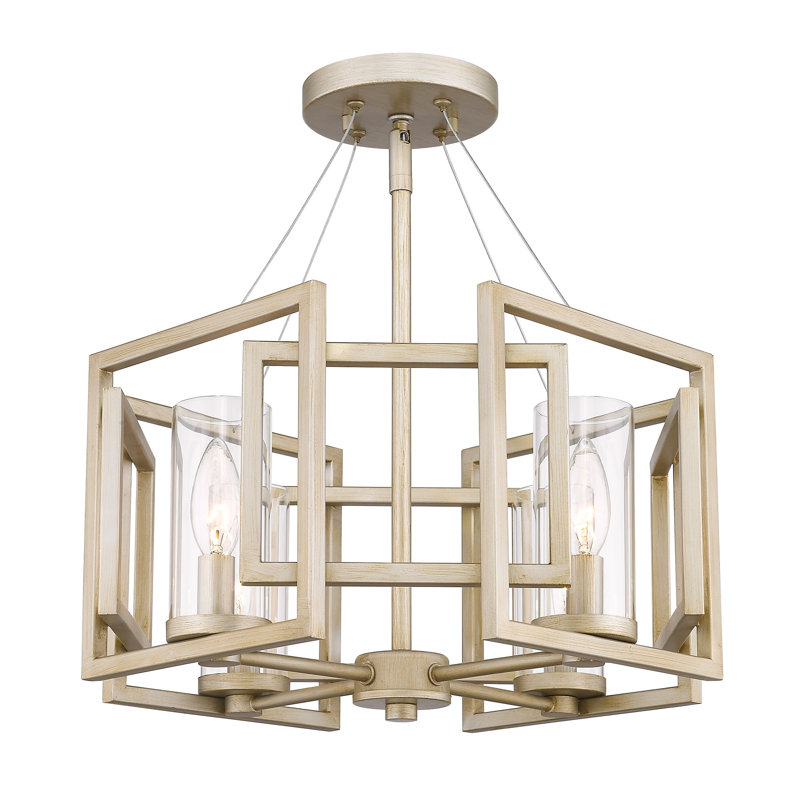 Newlin Glass Semi Flush Mount, White Gold