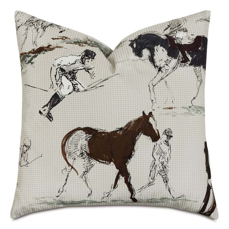 Equestrian Print Cotton Square Throw Pillow with Insert