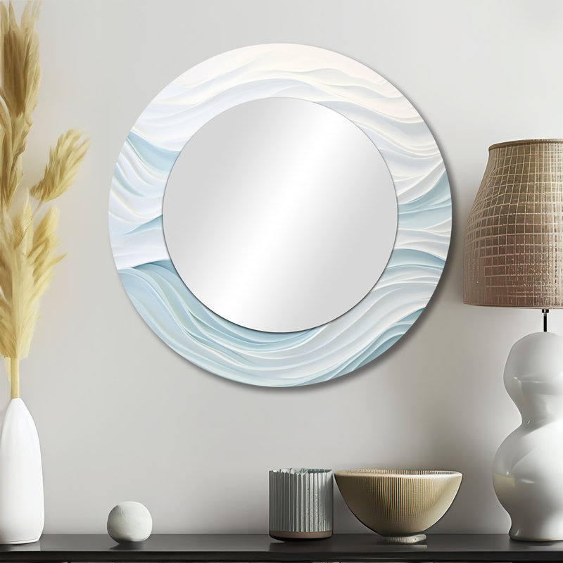 Miroir rond en marbre bleu et blanc Simplicity Wave_MTMIR109503, 23 po x 23 po