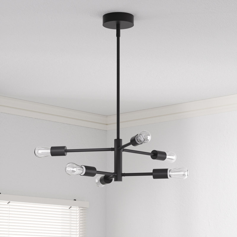 Rensselear 6-Light metal Modern Linear Sputnik Chandelier, Matte Black