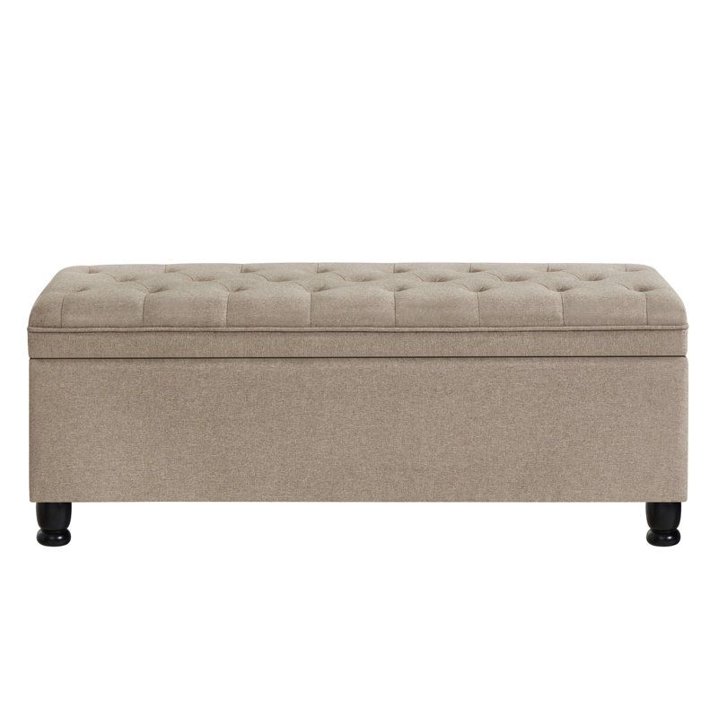 Upholstered Linen Seat With Buttons And Storage - 18 45X18x18 Inches Adds Comfort Functionality Fabric Height Practical Furniture Piece