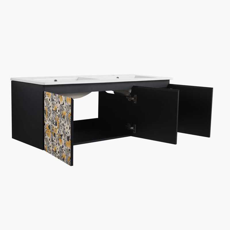 Meuble-lavabo mural flottant 48 po avec porte à fermeture en douceur, motif zébré coloré