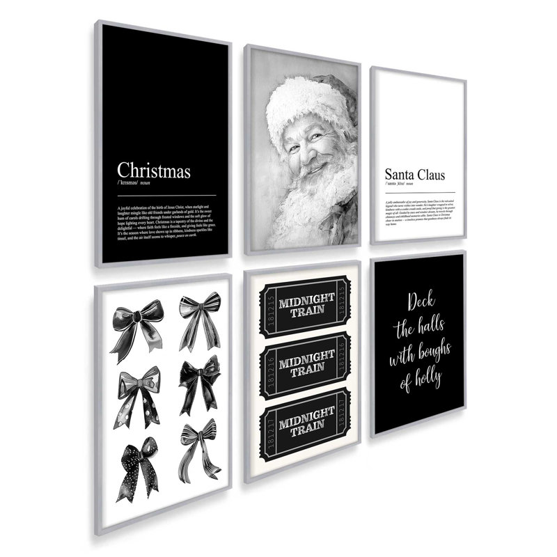 Silent Night Collection, ensemble de 6 reproductions d'art, H 15,5 po x l 75 po, Chrome poli