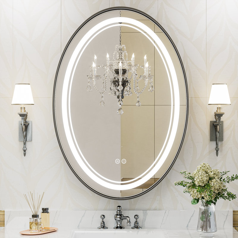 Miroir de salle de bain mural avec miroir à DEL Vinia, 36 po x 24 po, Noir